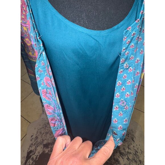 NWOT Sundance Boho Maxi Dress Floral Print Slip Blue/Pink M Gypsy Santa Fe - Picture 8 of 11